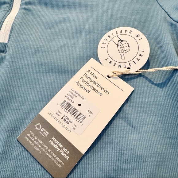 NWT Vuori Lux Rib Half Zip Long Sleeve Cropped Top in Stillwater Blue - Picture 10 of 10